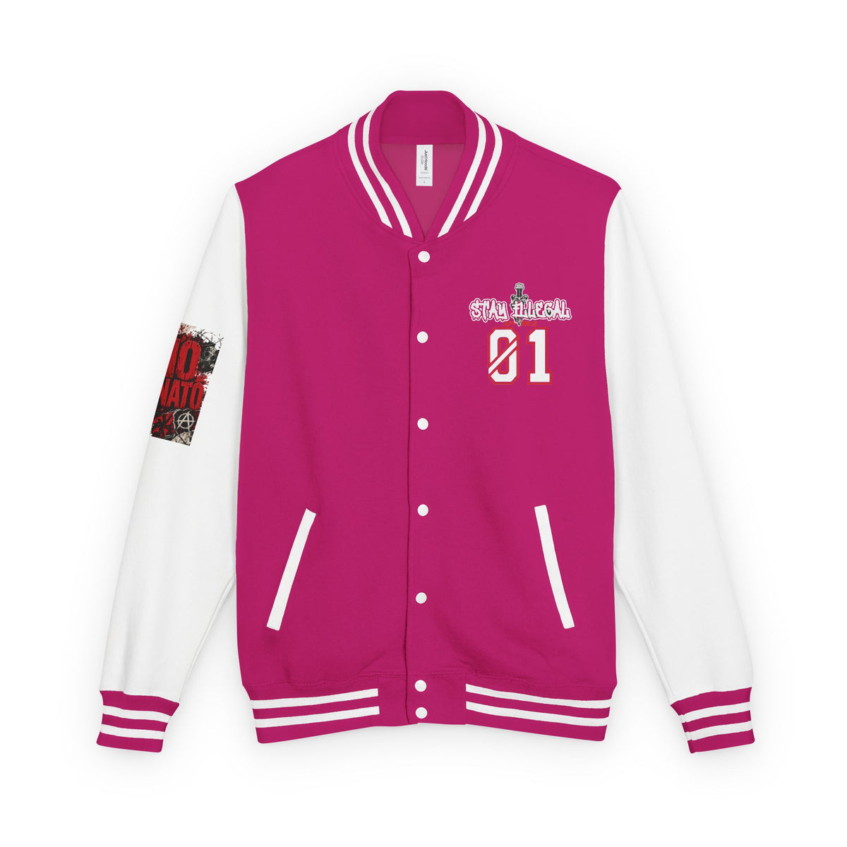 Stay Illegal Varsity Bomber Jacket - Calm Like a Bomb 01 (No To NATO Graphic)