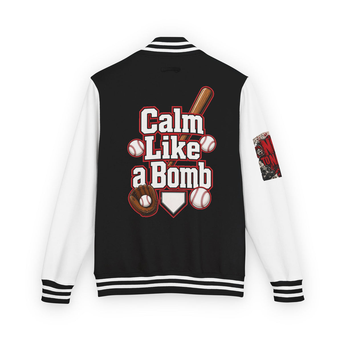 Stay Illegal Varsity Bomber Jacket - Calm Like a Bomb 01 (No To NATO Graphic)