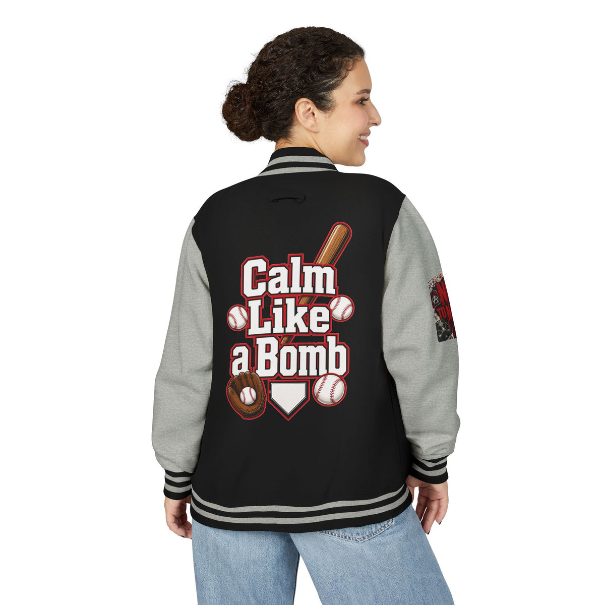 Stay Illegal Varsity Bomber Jacket - Calm Like a Bomb 01 (No To NATO Graphic)