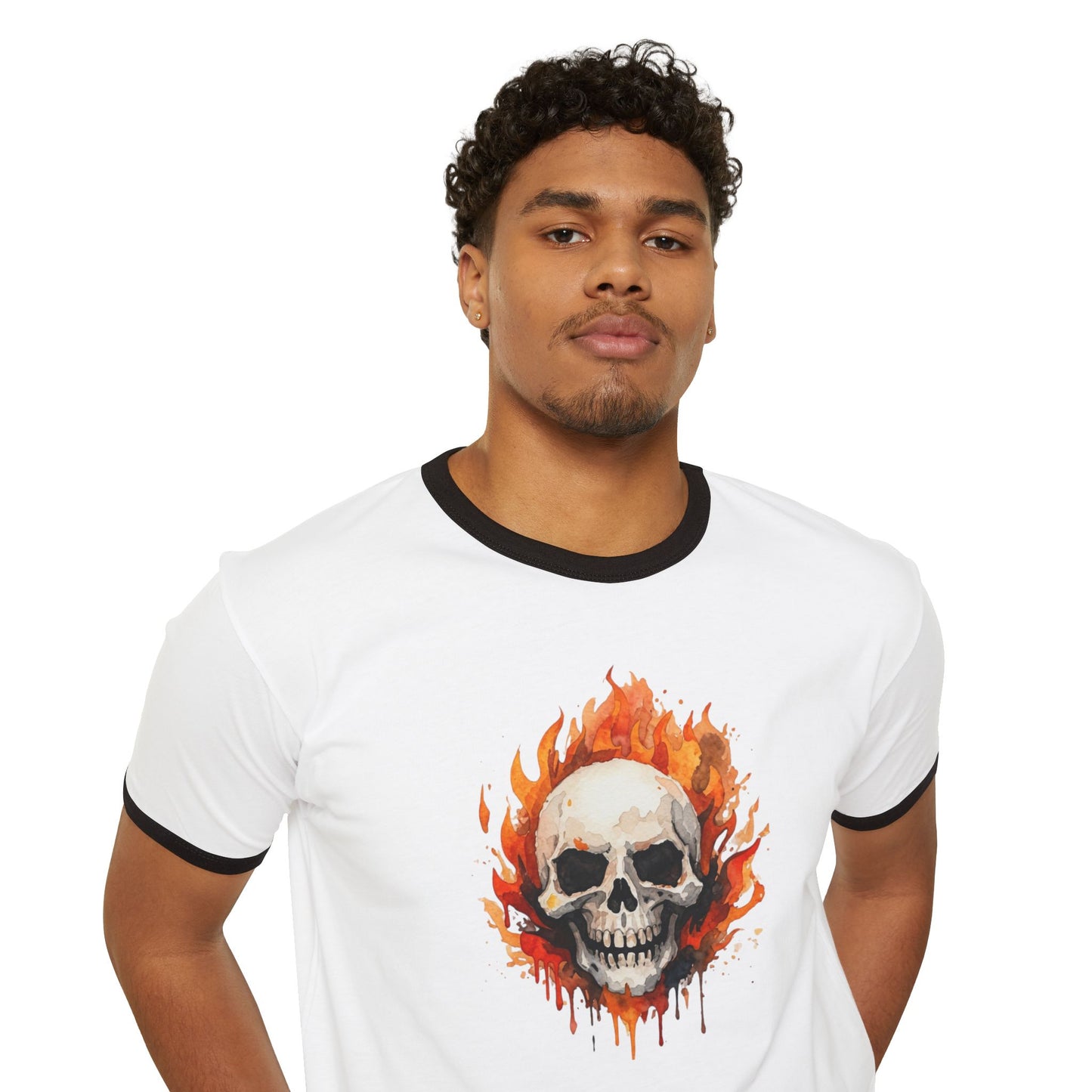 Stay Illegal Ringer T-Shirt — Flaming Skull
