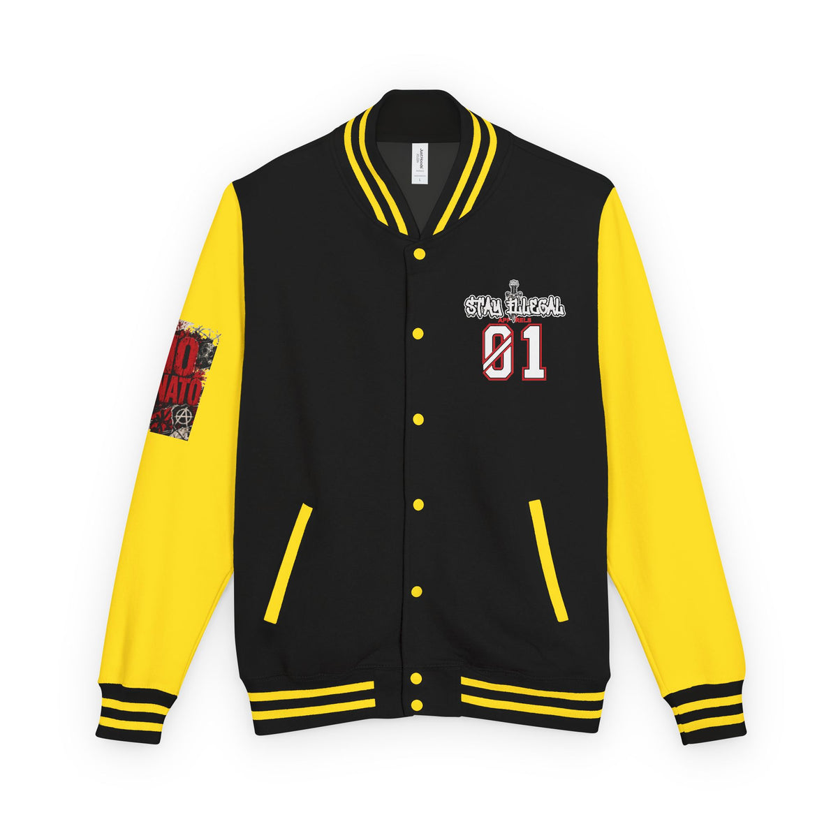 Stay Illegal Varsity Bomber Jacket - Calm Like a Bomb 01 (No To NATO Graphic)