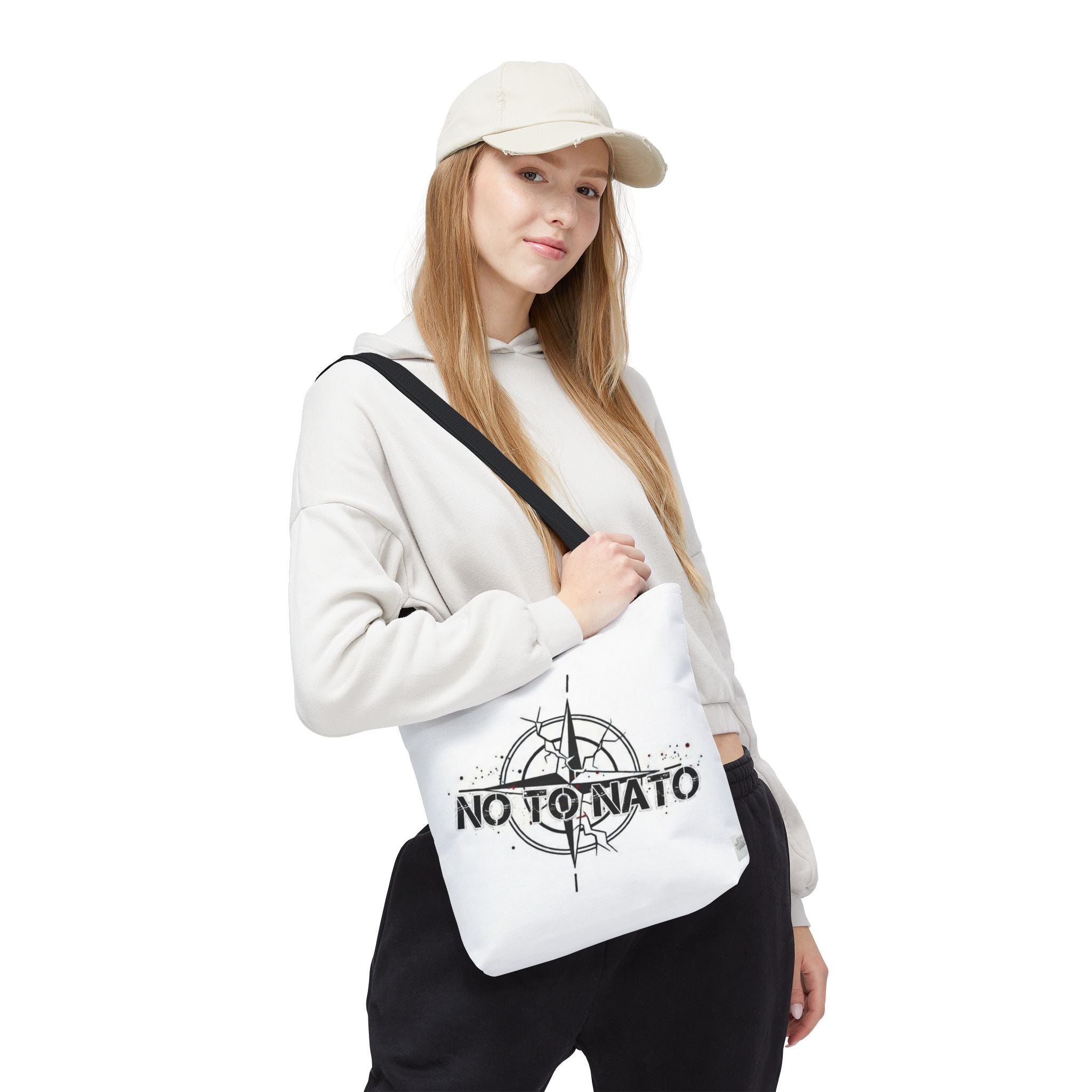 NO TO NATO White Tote Bag — Anti-NATO English/Russian