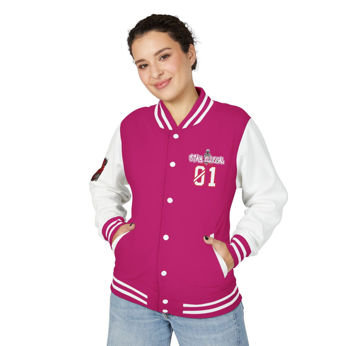 Stay Illegal Varsity Bomber Jacket - Calm Like a Bomb 01 (No To NATO Graphic)