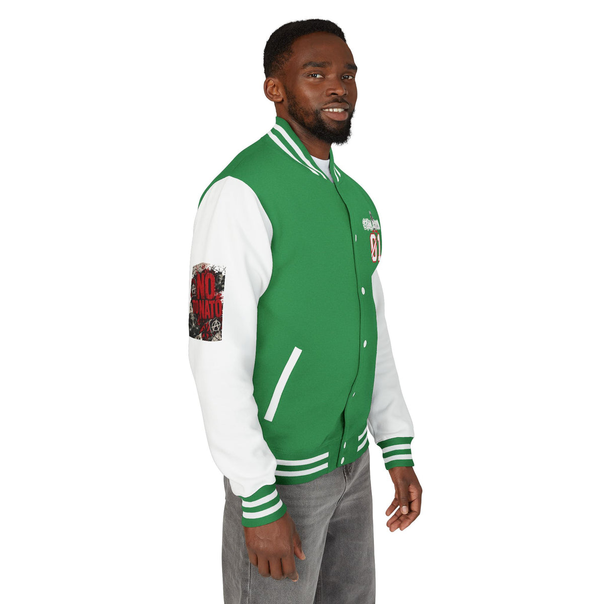 Stay Illegal Varsity Bomber Jacket - Calm Like a Bomb 01 (No To NATO Graphic)