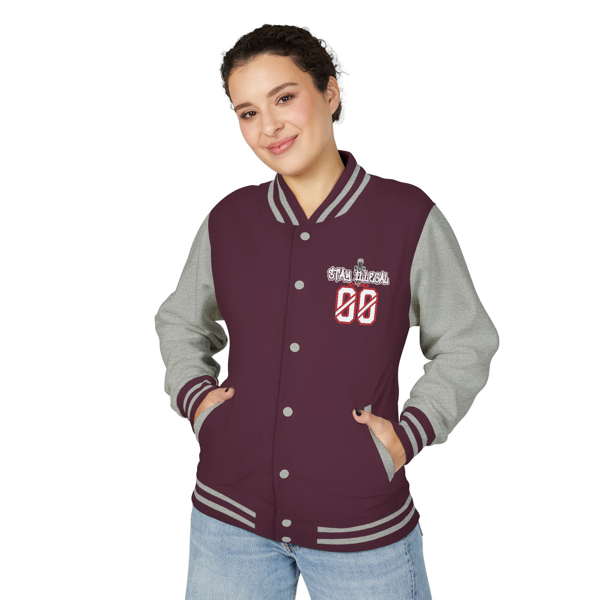 Stay Illegal Varsity Bomber Jacket - Calm Like a Bomb 00 (Plain-Sleeve)