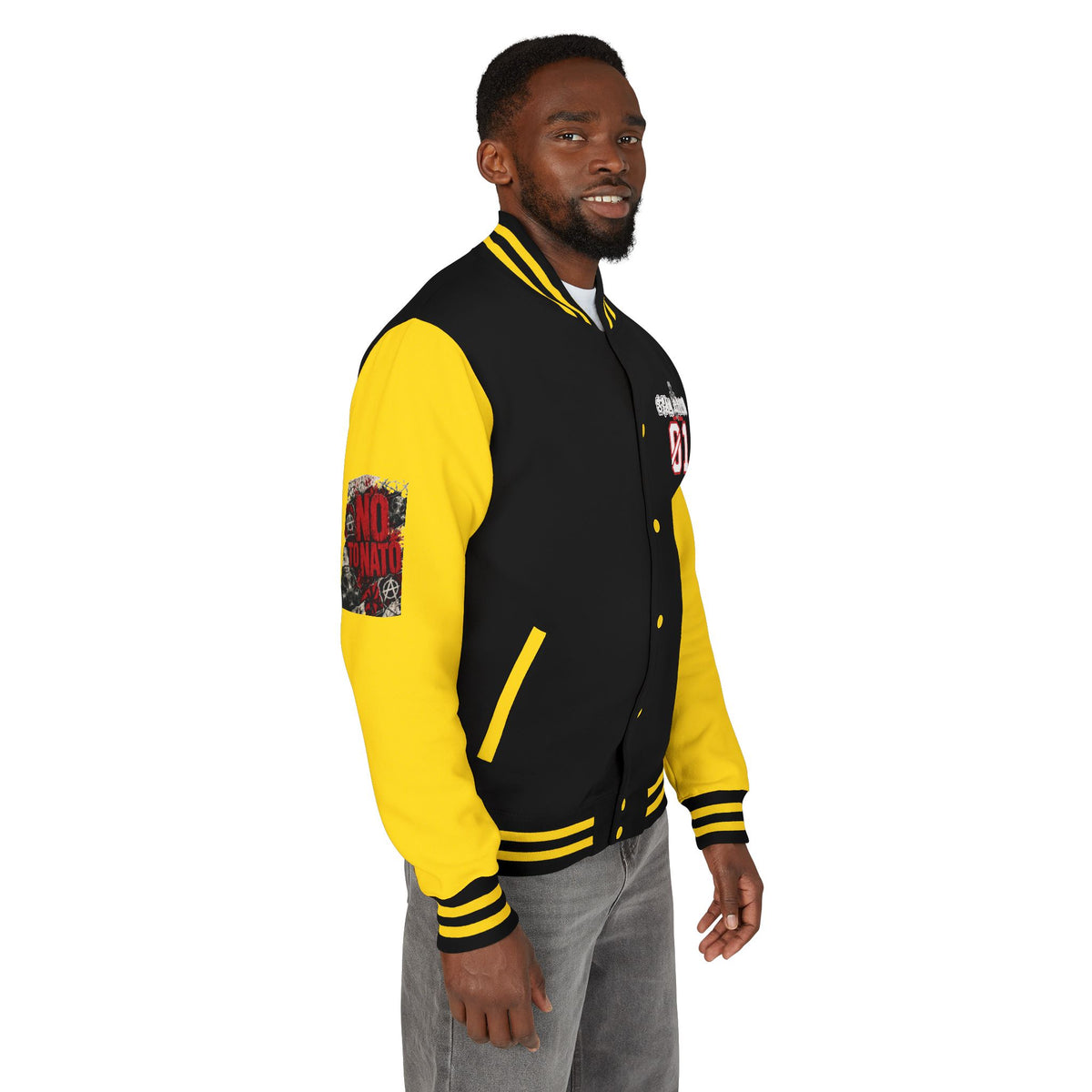 Stay Illegal Varsity Bomber Jacket - Calm Like a Bomb 01 (No To NATO Graphic)