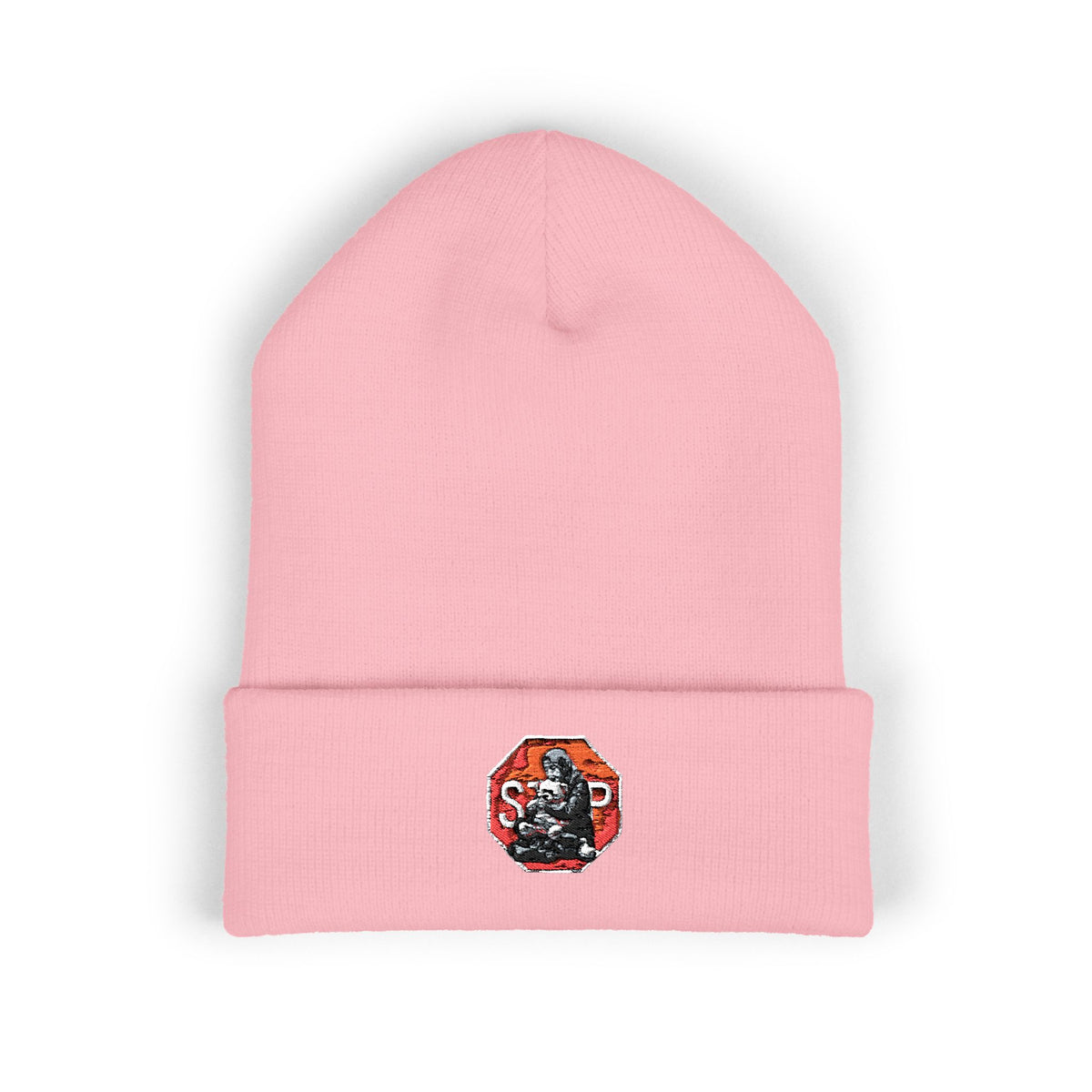 Embroidered Daruma Cuffed Beanie — Stop The Genocide Beenie Hat