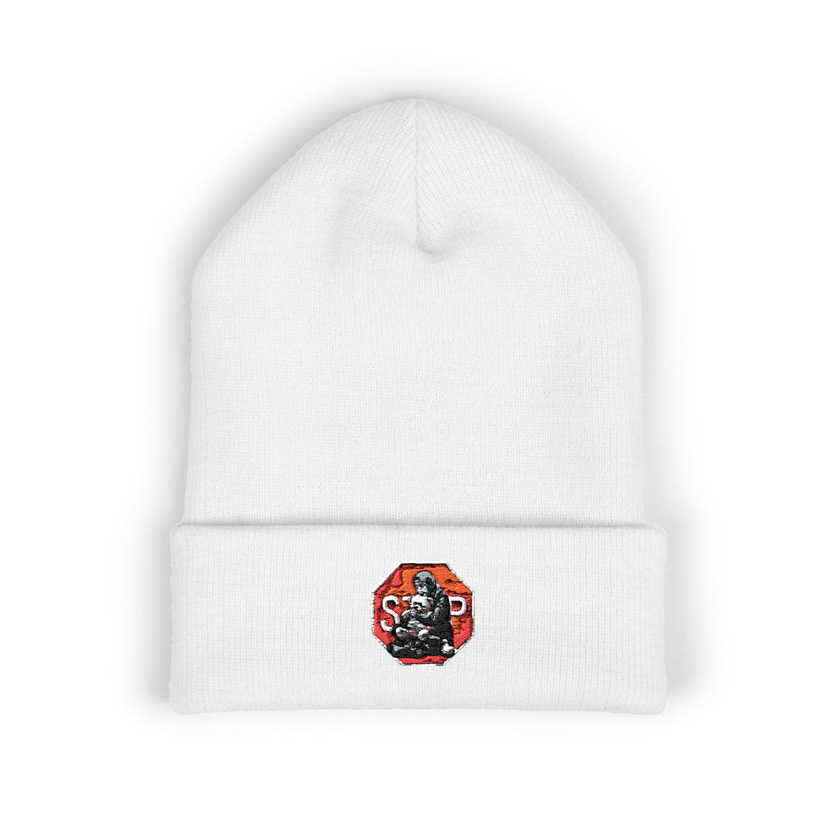Embroidered Daruma Cuffed Beanie — Stop The Genocide Beenie Hat
